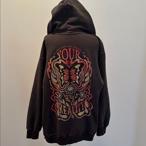 HOLLISTER Dark Grey Hoodie with Colorful Butterfly Design on the back sz xxs